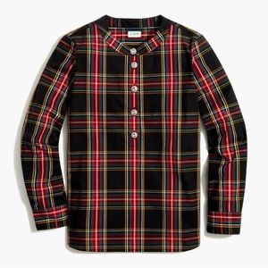 Holiday Stewart Plaid Cotton Popover Tunic Top w/ Jeweled Buttons Size Me…